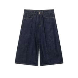 Women's Denim Long Casual Shorts Spring Summer Mid-waist Zipper Pockets Wide Leg Fashion Simple Loose Female Calf-Length Pants