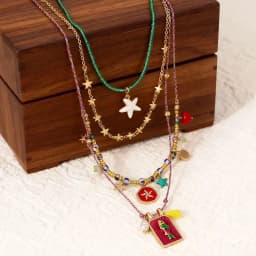 KMVEXO 4PCS/Set Bohemian Multilayer Necklace Imitate Enamel Fish Charm Colorful Beads Elegant Women Long Choker Vacation Jewelry