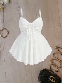 Plus Size Women's White Eyelet Spaghetti Strap Peplum Top