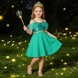  Girls Jasmine Inspired Sequin Off-Shoulder Dress with Crown Wand & Jewelry Set Summer Children's Party Performance Costumes