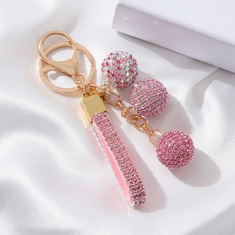 Women's Fashion Jewelry Rhinestone Covered Ball Key Ring Car Keychain Bag Pendant - Elegant Accessory for Automobile Keys