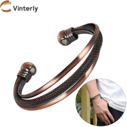 Vinterly Pure Copper Bracelets Magnetic Adjustable Open Cuff Vintage Flowers High Magnet Bangles Health Energy Jewelry Resizable