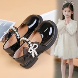 Kids'Casual Shoes Girls PU Leather Spring Fashion Bow Pearl Sport Outdoor Designer Anti-slip Black White Size 26-36