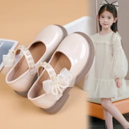 Kids'Casual Shoes Girls PU Leather Spring Fashion Bow Pearl Sport Outdoor Designer Anti-slip Black White Size 26-36