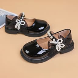 Kids'Casual Shoes Girls PU Leather Spring Fashion Bow Pearl Sport Outdoor Designer Anti-slip Black White Size 26-36