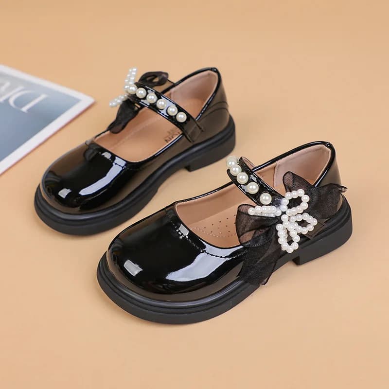 Kids'Casual Shoes Girls PU Leather Spring Fashion Bow Pearl Sport Outdoor Designer Anti-slip Black White Size 26-36