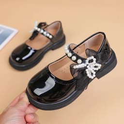 Kids'Casual Shoes Girls PU Leather Spring Fashion Bow Pearl Sport Outdoor Designer Anti-slip Black White Size 26-36