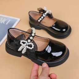 Kids'Casual Shoes Girls PU Leather Spring Fashion Bow Pearl Sport Outdoor Designer Anti-slip Black White Size 26-36