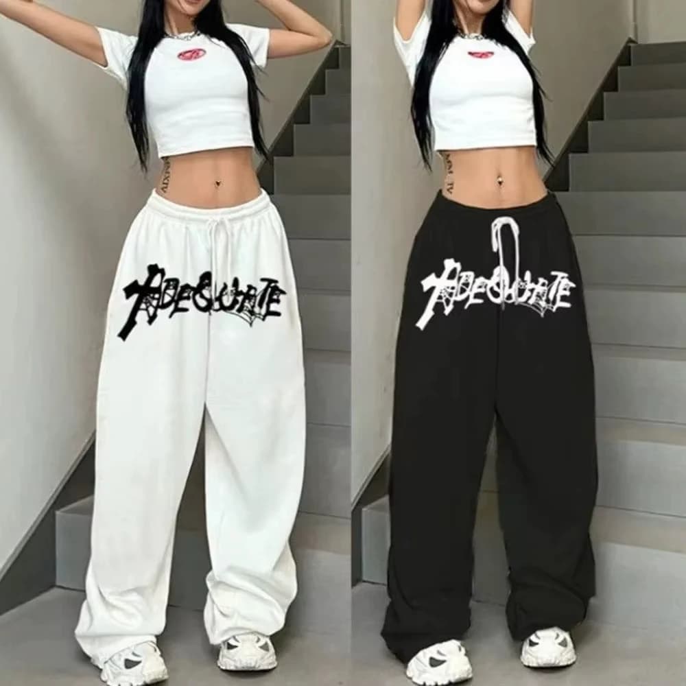 New American Style Black/White Hip Hop Jazz Dance High Waist Loose Straight Leg Wide Leg Sports Fashion Trousers For Adults/Kids