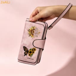 Sunflower Butterfly Pastoral Wind Women Leather Wallets For Woman Long Zipper Large Ladies Clutch Bag Female Purse Card Holder