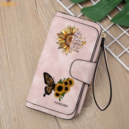 Sunflower Butterfly Pastoral Wind Women Leather Wallets For Woman Long Zipper Large Ladies Clutch Bag Female Purse Card Holder