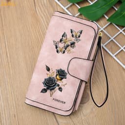 Sunflower Butterfly Pastoral Wind Women Leather Wallets For Woman Long Zipper Large Ladies Clutch Bag Female Purse Card Holder