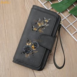 Sunflower Butterfly Pastoral Wind Women Leather Wallets For Woman Long Zipper Large Ladies Clutch Bag Female Purse Card Holder