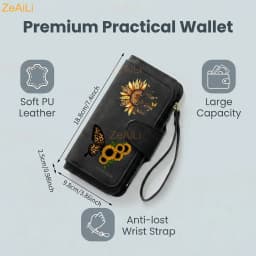 Sunflower Butterfly Pastoral Wind Women Leather Wallets For Woman Long Zipper Large Ladies Clutch Bag Female Purse Card Holder
