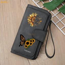 Sunflower Butterfly Pastoral Wind Women Leather Wallets For Woman Long Zipper Large Ladies Clutch Bag Female Purse Card Holder