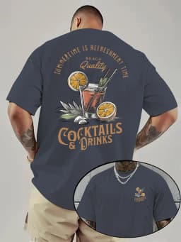Men's Summer Short-sleeved T-shirt with Bright Red Quail Tail Beverage Pattern Print on Breathable Fabric Loose Outdoor Leisure