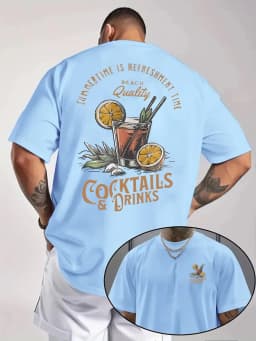 Men's Summer Short-sleeved T-shirt with Bright Red Quail Tail Beverage Pattern Print on Breathable Fabric Loose Outdoor Leisure