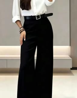 Women Black High Waist Wide Leg Suit Pants With Belt Elegant Office Business Formal Trousers Straight Leg Workwear Pants