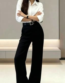 Women Black High Waist Wide Leg Suit Pants With Belt Elegant Office Business Formal Trousers Straight Leg Workwear Pants
