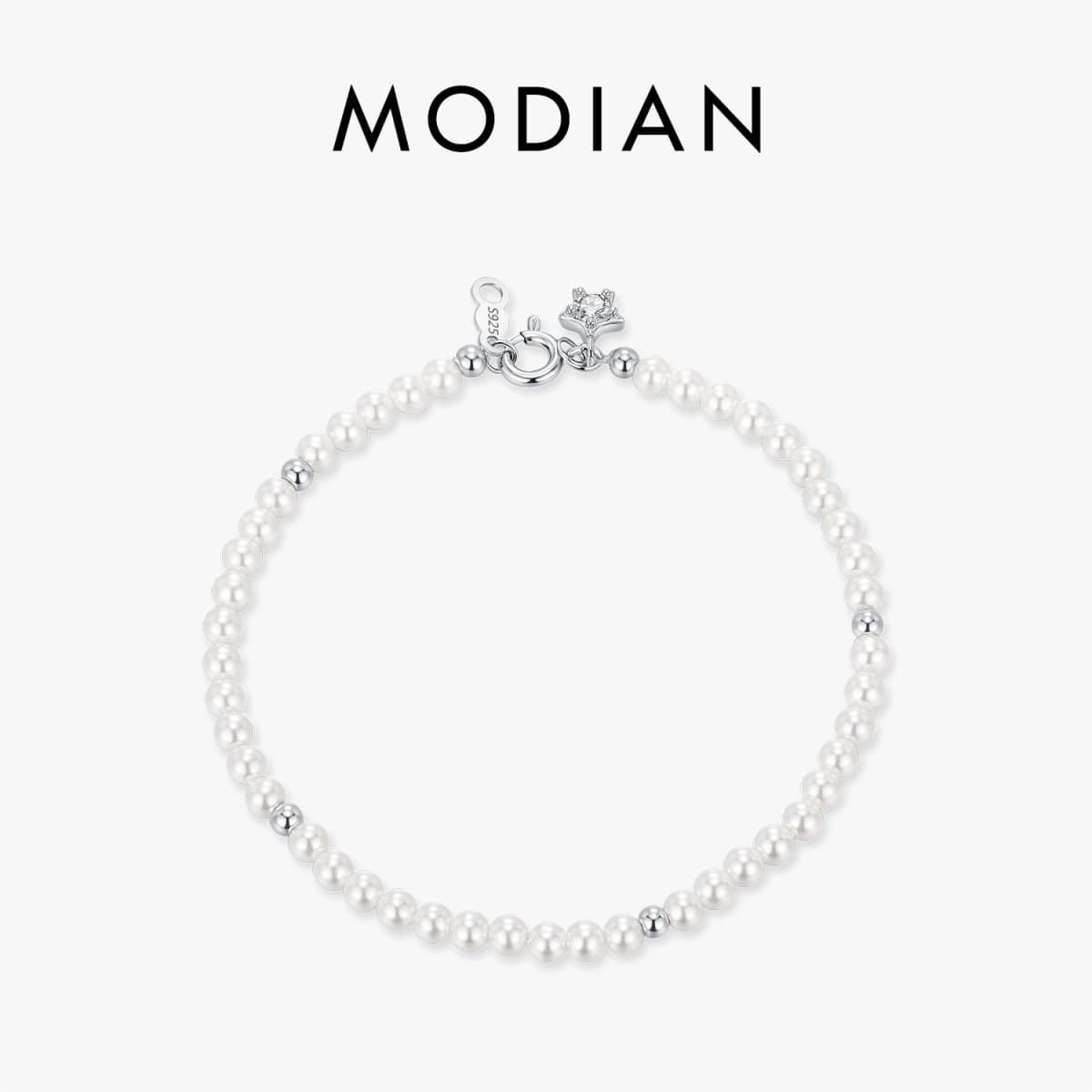 MODIAN Elegant Pearls Beaded Bracelet 925 Sterling Sliver Sweet Shining Star CZ Bracelet For Women Fine Jewelry Gifts