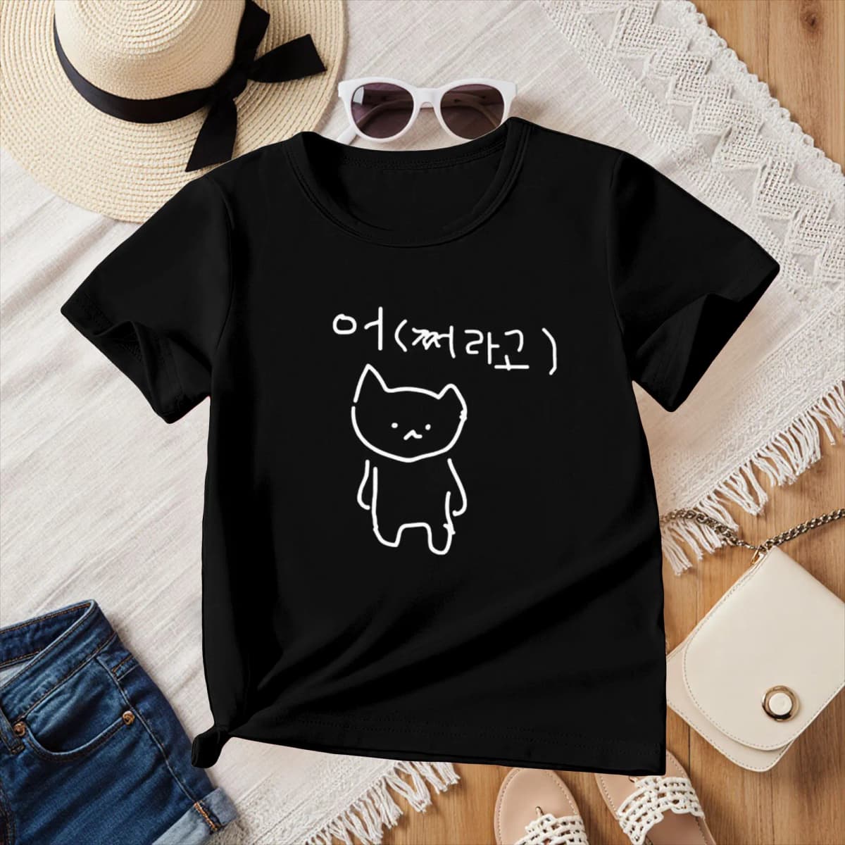 Korean Annoyed Cat Go Away Short-sleeved Printed T-shirt Top Cute Line Art Cat Meme Graphic Casual Streetwear for Women Y2k Tops