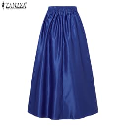 ZANZEA Plus Size Women Satin Midi Party Skirts Elastic Back High Waist Inverted Pleats A-Line Skirt Elegant Cocktail Faldas 5XL
