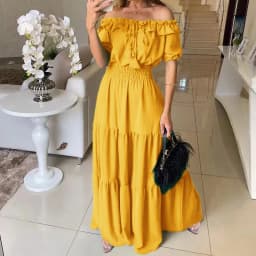 2026 Elegant Women's Off Shoulder Ruffle Sleeve Dress Fashion Solid Color Elastic Waist Tiered Maxi Dresses