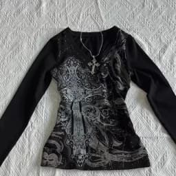 2026 Autumn Subculture Gothic Style Retro Spicy Girl Hot Stamping Print Trend Long Sleeved Top