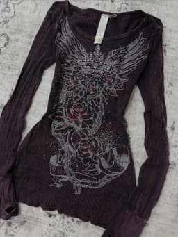 2026 Autumn Subculture Gothic Style Retro Spicy Girl Hot Stamping Print Trend Long Sleeved Top