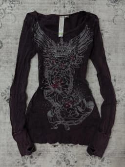 2026 Autumn Subculture Gothic Style Retro Spicy Girl Hot Stamping Print Trend Long Sleeved Top