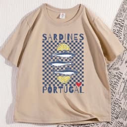 Vintage Sardines Graphic Tee Men Women Summer Portugal Coastal Comfort T-Shirt Beach Short-sleeved Round Neck Tshirt Clothes