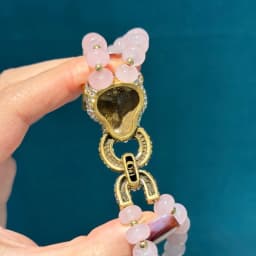 Vintage Rose Quartz Pink Bracelet Luxury Beaded Chain Leopard Head For Woman Rhinestone Jewelry Designers Valentine Day Gift New
