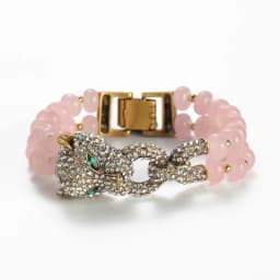 Vintage Rose Quartz Pink Bracelet Luxury Beaded Chain Leopard Head For Woman Rhinestone Jewelry Designers Valentine Day Gift New
