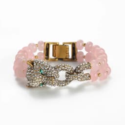 Vintage Rose Quartz Pink Bracelet Luxury Beaded Chain Leopard Head For Woman Rhinestone Jewelry Designers Valentine Day Gift New