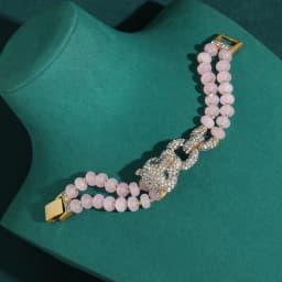 Vintage Rose Quartz Pink Bracelet Luxury Beaded Chain Leopard Head For Woman Rhinestone Jewelry Designers Valentine Day Gift New