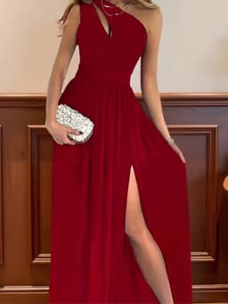 2026 New Fashionable Casual Sexy Off-Shoulder and Off-Waist Pure Color Sexy Slit Dress