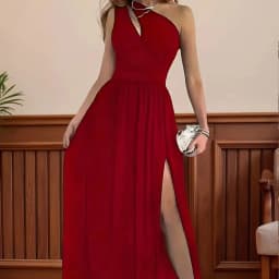 2026 New Fashionable Casual Sexy Off-Shoulder and Off-Waist Pure Color Sexy Slit Dress