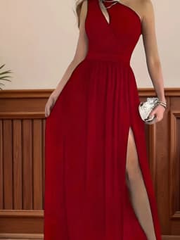 2026 New Fashionable Casual Sexy Off-Shoulder and Off-Waist Pure Color Sexy Slit Dress