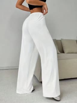 2026 Women's Casual Four Seasons - Comfortable Loose Solid Color Drawstring Elastic Belt Wide Leg Running Pants