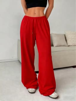 2026 Women's Casual Four Seasons - Comfortable Loose Solid Color Drawstring Elastic Belt Wide Leg Running Pants