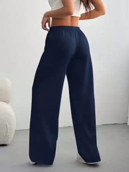 2026 Women's Casual Four Seasons - Comfortable Loose Solid Color Drawstring Elastic Belt Wide Leg Running Pants