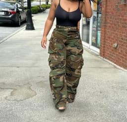 American High-Street Camouflage Cargo Pants, High-Waisted Straight-Leg Wide-Leg Design, Heavy-Duty Multi-Pocket, Slim-Fit Trendy