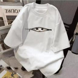 Funny Cat Zipper Graphic T Shirt for Men Women Creative Hidden Cat Print Tee Tops Loose Casual Short Sleeve Summer Streetwear