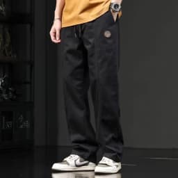 2026 in Spring Summer Casual Pants Retro Straight Wide Leg Trouser Drawstring Solid Color Male Trendy Baggy Fashion Loose Fit