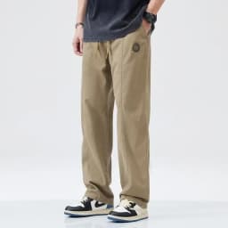 2026 in Spring Summer Casual Pants Retro Straight Wide Leg Trouser Drawstring Solid Color Male Trendy Baggy Fashion Loose Fit