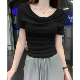 New Summer Design Sense One Shoulder Diagonal Collar Shirt Slim Fit Irregular Short Sleeved T-shirt Plus Size Women's Clothing