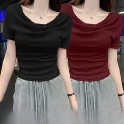 New Summer Design Sense One Shoulder Diagonal Collar Shirt Slim Fit Irregular Short Sleeved T-shirt Plus Size Women's Clothing