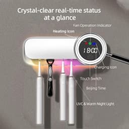 UV Toothbrush Sanitizer with 20-Min Quick Dry Dual Mount Rechargeable Toothbrush Cleaner Holder for Bathroom Family Use