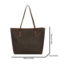 Luxury Vintage Women Tote Bag Monogram Print Rivet PU Leather Shoulder Bag Large Capacity Zipper Handbag for Commute Shopping