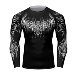 Black Metal New Men's Long Sleeve Compression Shirt Printed Water Sports Rash Protection Quick Dry Base Sports Workout Gym Shirt
